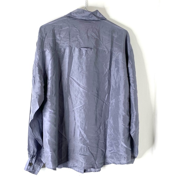 Jonathan Martin Silk Metallic Grey Button Blouse - Picture 5 of 8